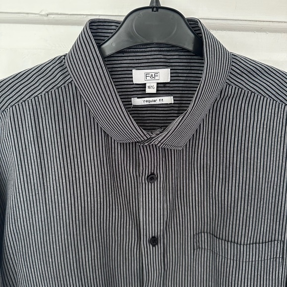 F&f Size L 16.5” Neck Grey Stripped Shirt - Picture 4 of 12